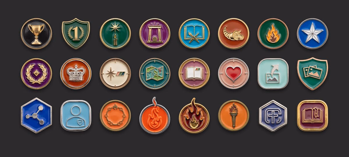 A collection of Church Canvas enamel badge seals