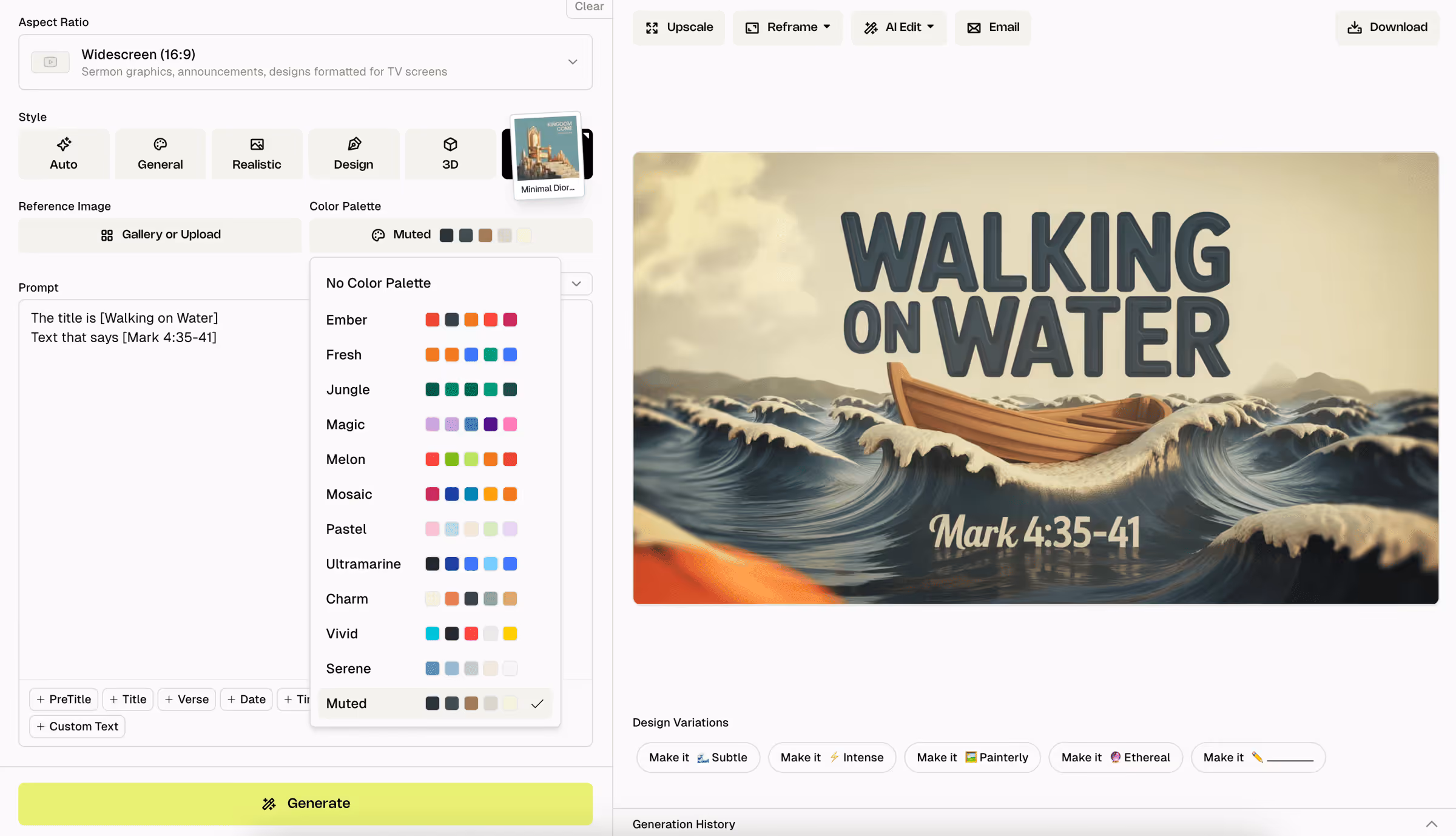 Color palette selector in Church Canvas