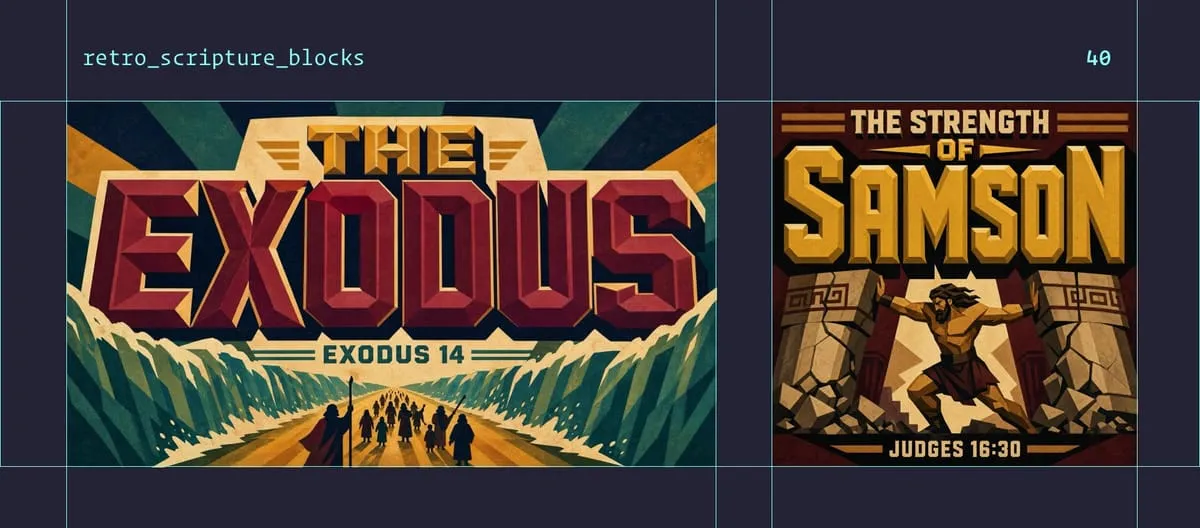 Retro Scripture Blocks style examples