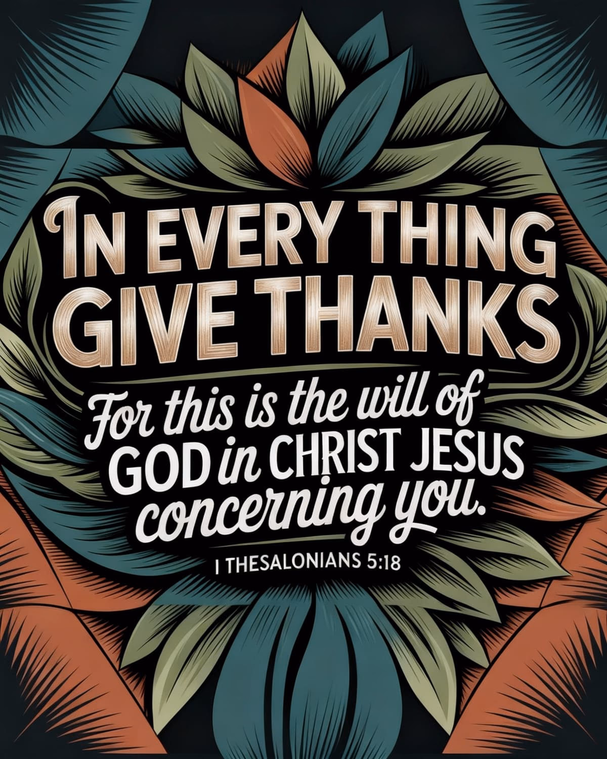4:5 Thanksgiving scripture graphic of 1 Thessalonians 5:18 In every thing give thanks